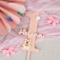 Cake Topper 1. Geburtstag – Pfirsich-Zahl 1, Bär und zarte Blume für Kindergeburtstag