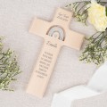 Personalisiertes Holzkreuz mit Name und Regenbogen – Geschenk zur Taufe, Kommunion