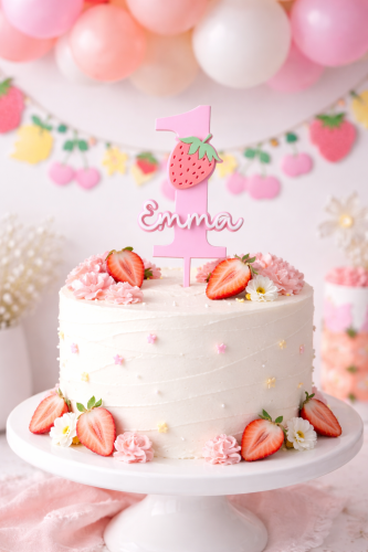 Personalisierte Tortendekoration Erdbeere für Kinder und Motto-Geburtstage