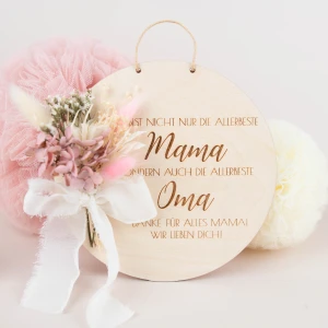 Holzschild Muttertag mit Trockenblumen